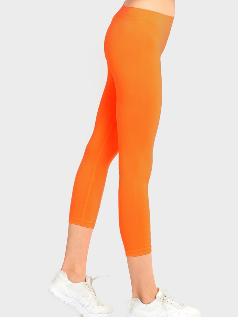 $5 SALE Women's Seamless Nylon Blend Capri Leggings Unlined EX004 Neon Orange